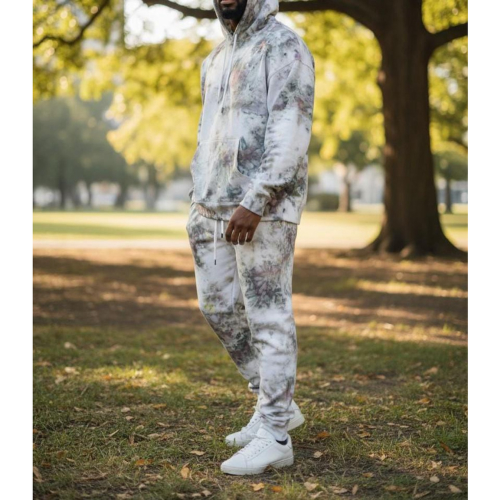 XL Ice-Dyed Hoodie & Jogger Set: Heavyweight Unisex Streetwear - Picture 3 of 10